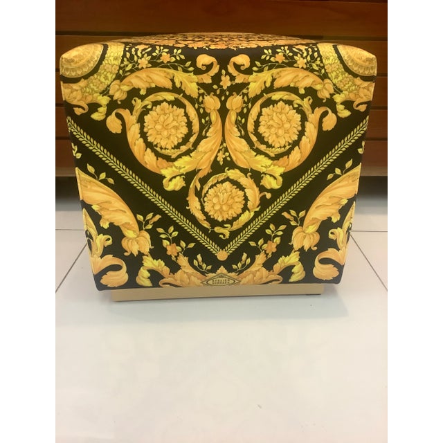 20th Century With Velvet Baroque Upholstery Black Gold Versace Ottomans - a Pair For Sale - Image 11 of 11