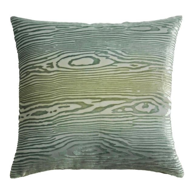 Kevin O'Brien Woodgrain Faux Bois Basil Cut Velvet 22" Pillow For Sale