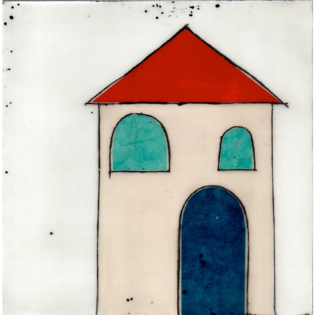 Encaustic Collage Collection by Gina Cochran - "Tiny Dwellings" Series - Red Tile Roofs - Set of 6 For Sale - Image 4 of 8