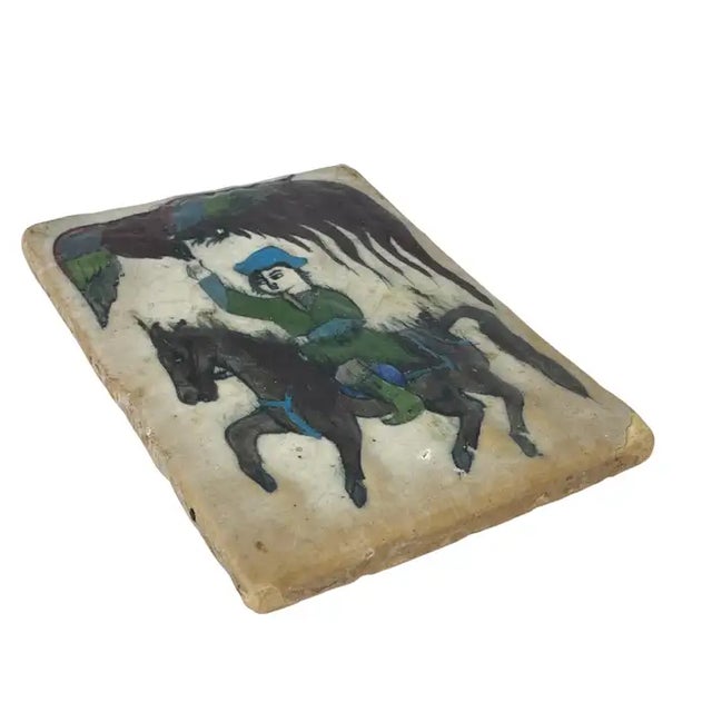 Ceramic Antique Handmade Persian Qajar Glazed Clay Tile, Iran, Circa 1900s For Sale - Image 7 of 10