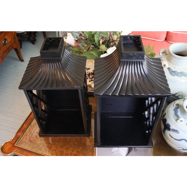 Black Global Views Williamsburg Black Chinoiserie Pagoda Wall Shelves / Decorative Sconces — A Pair For Sale - Image 8 of 18