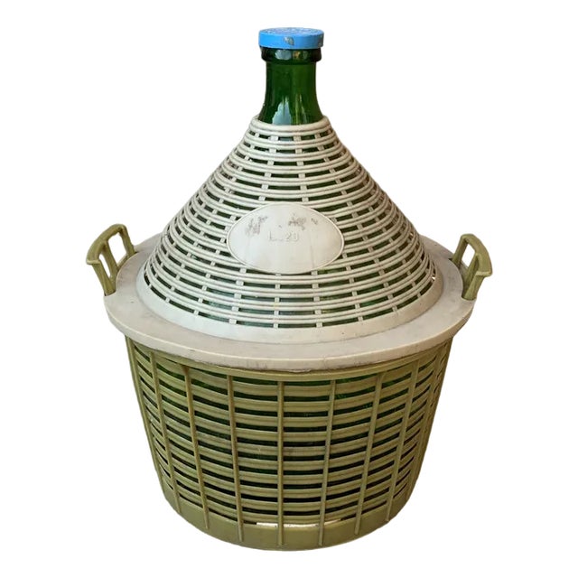 Mid-Century Glass Demijohn in Plastic Basket For Sale