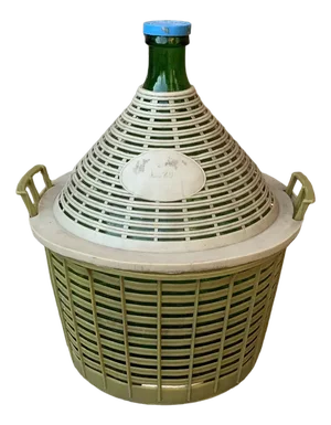 Mid-Century Glass Demijohn in Plastic Basket