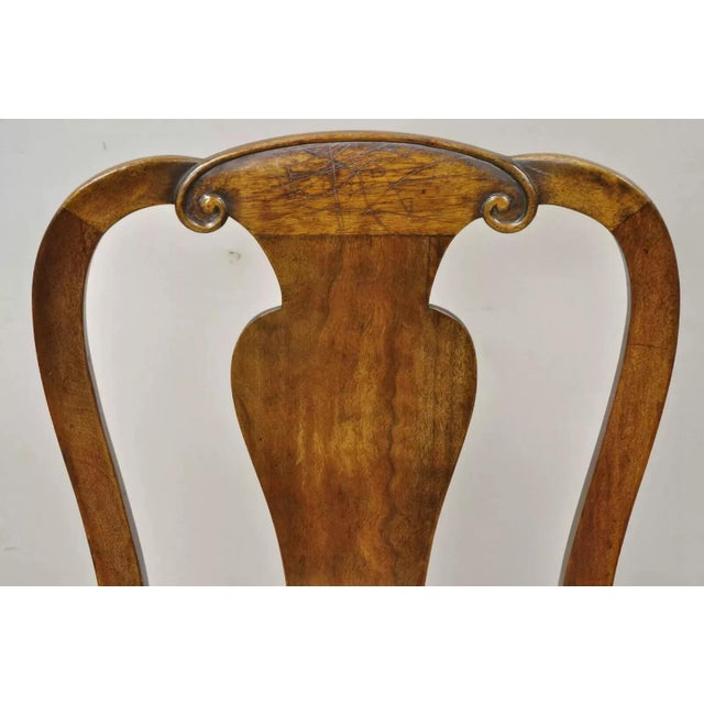 Antique 19th Century English Queen Anne Burr Walnut Splat Back Dining Side Chair For Sale - Image 4 of 10