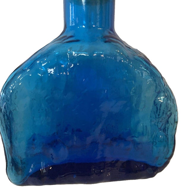 Italian 1960s Empoli Cadmium Blue Art Glass Bottle W/Stopper Textured Italian Decanter For Sale - Image 3 of 8