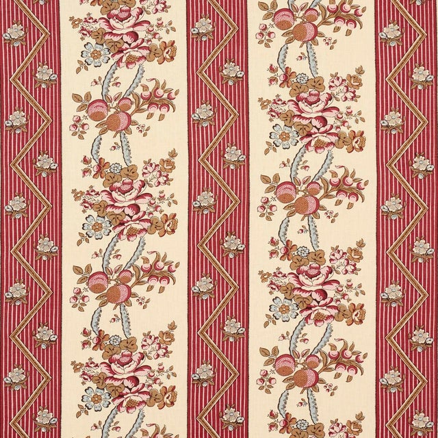 SAMPLE - Schumacher Sylvain Floral Stripe Fabric In Rouge For Sale
