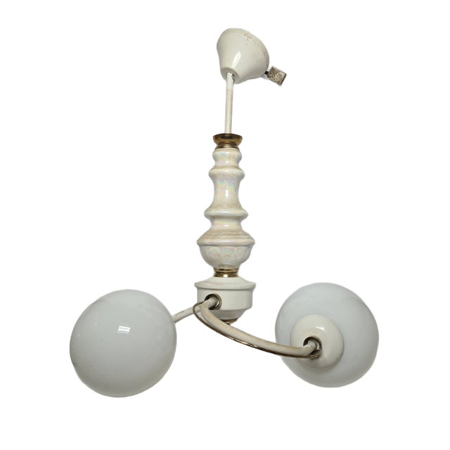 White Vintage Art Nouveau Chandelier, Poland, 1970s For Sale - Image 8 of 8