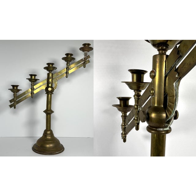 Antique U.S. Army Brass Candelabras: Adjustable Pair For Sale - Image 6 of 10