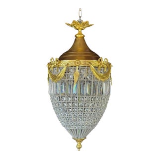 1980 French Louis XVI Gold Bronze Crystal Lantern - 1 Pc For Sale
