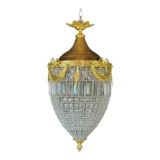 1980 French Louis XVI Gold Bronze Crystal Lantern - 1 Pc For Sale