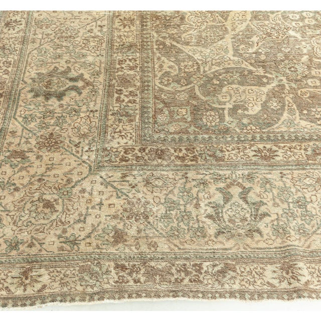 Persian Authentic 19th Century Persian Tabriz Green, Brown Botanic Carpet For Sale - Image 3 of 7