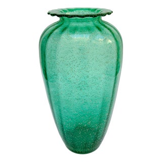 Green Murano Glass Vase with Silver Leaf from Ca dei Vetrai, 1980s For Sale