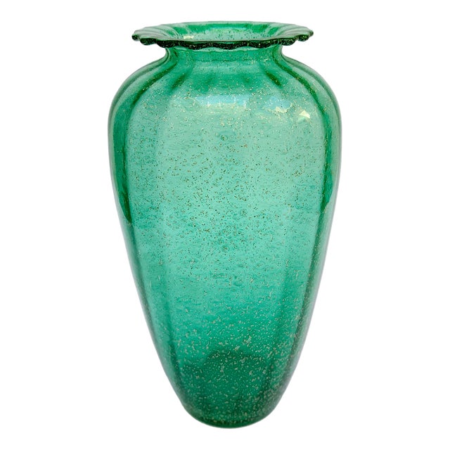 Green Murano Glass Vase with Silver Leaf from Ca dei Vetrai, 1980s For Sale