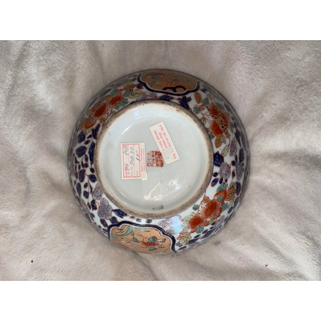Metal Early 20th Century Large 10” Chinese Imari Floral Punch Bowl - Blue, Iron Red & Gold Decor For Sale - Image 7 of 8