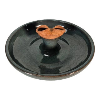 Studio Art Pottery Crackle Modern Green Bowl For Sale