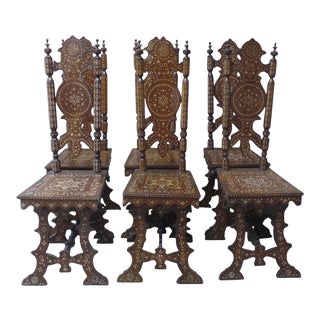 Syrian Damascus Ottoman Inlaid Late 19th Century Chairs 2 Arm Chairs 6 Side Chairs - Set of 8 For Sale