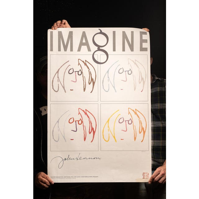 Limited-edition “Imagine” lithograph featuring four variations of John Lennon’s iconic self-portrait drawing. Each...