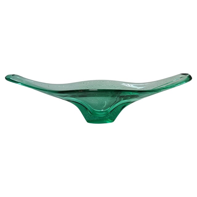 Large Green Murano Glass Bowl Shaped as Gondola, Italy, 1970s For Sale