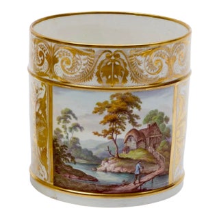 Large Antique Early 19th Century George III Derby Porcelain Porter's Tankard Mug With Alpine Landscape "In Germany", Circa 1810 For Sale