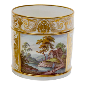 Large Antique Early 19th Century George III Derby Porcelain Porter's Tankard Mug With Alpine Landscape "In Germany", Circa 1810