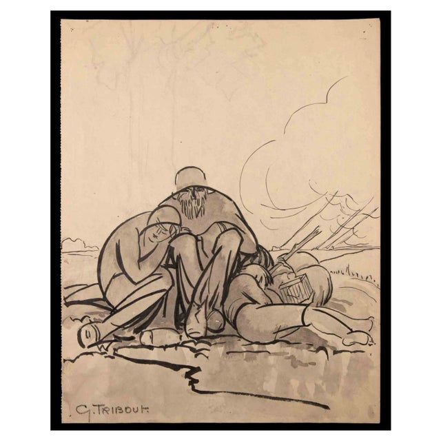 Georges-Henri Tribout, The Family, Original Drawing, 1940 For Sale