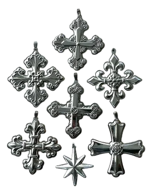 Set of 7 Reed & Barton Sterling Silver Christmas Ornaments – Cross & Star Series (1970s–2000s)