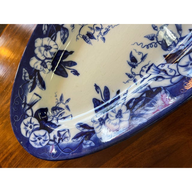 David Johnston Versailles France Mid 19th Century Flow Blue Morning Glory Fish Platter With Insert For Sale - Image 12 of 12