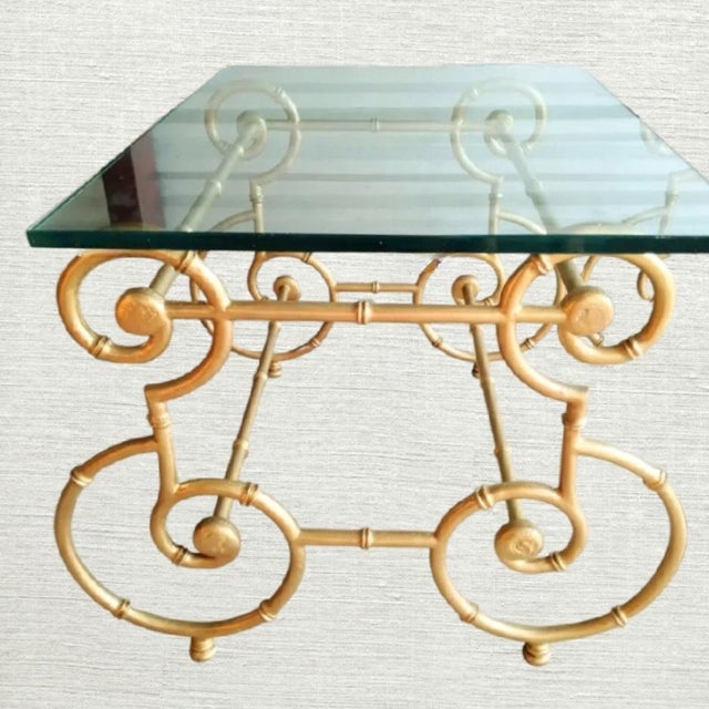 1970s Vintage Gold Metal Faux Bamboo Swirl Iron Palm Beach Regency Side Tables- a Pair For Sale - Image 5 of 10