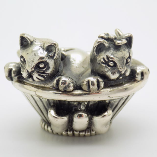 Vintage Italian Silver 800 Kittens in Basket Figurine by Sacchetti, Arezzo, 1980s For Sale - Image 14 of 14