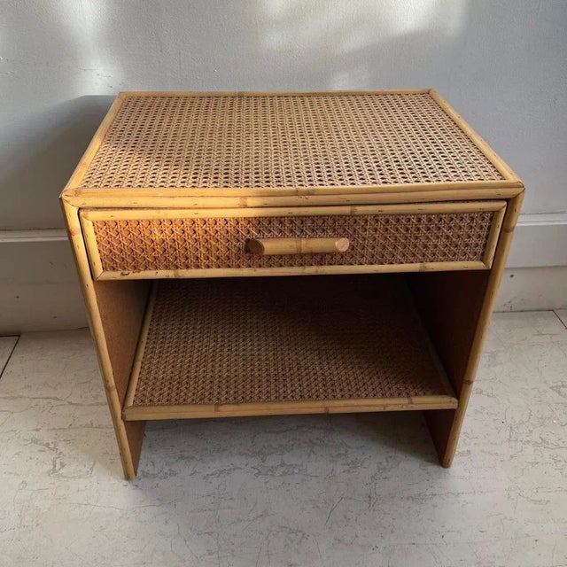 Italian Cane and Bamboo Nightstand, 1970s For Sale - Image 9 of 9