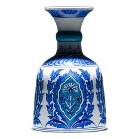 Handmade Ceramic “Bell” Vase (20cm) – Blue & Turquoise Medallion – Coastal Style Vase For Sale