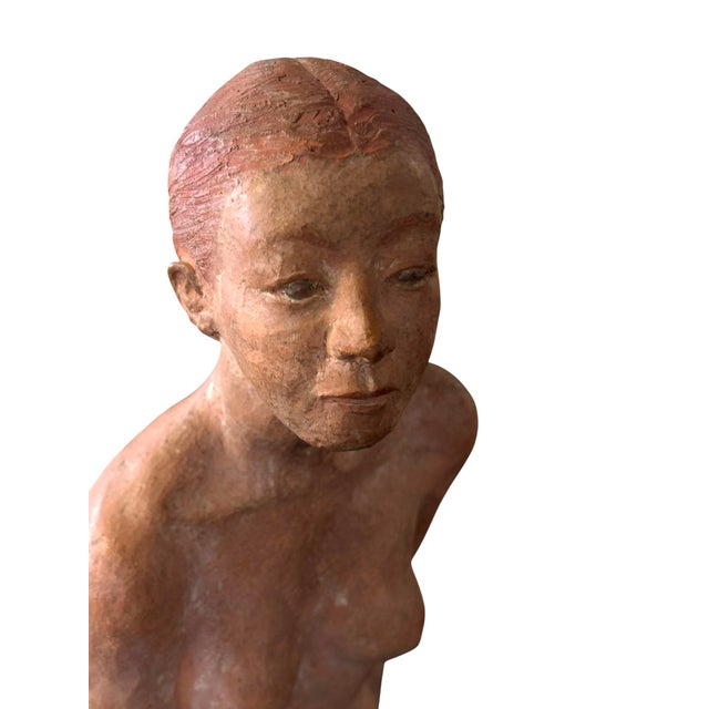 Ceramic Original Signed O’Hare Figural Sculpture of Seated Woman in Blue Skirt For Sale - Image 7 of 10