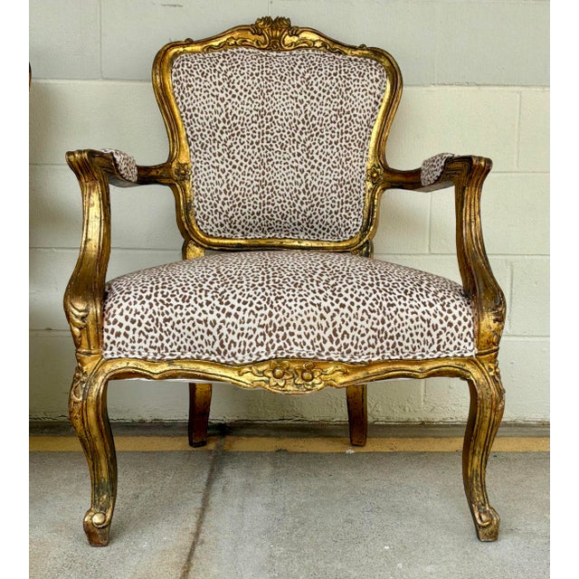 Timeless and unique Italian Antique Carved Wood Leopard Print Bergere Chairs Pair, circa late 1800’s