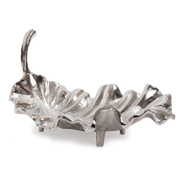 Contemporary Calathea Leaf Polished Silver Sculpture- Large For Sale - Image 3 of 9