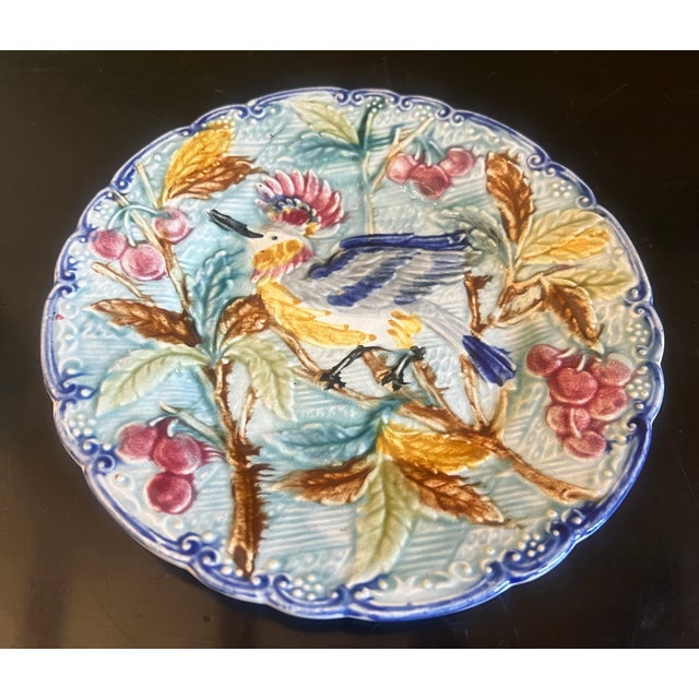 Blue Wasmuel Majolica Plate, Belgium, 1890's For Sale - Image 8 of 13