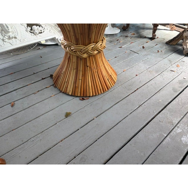 1960s McGuire 1960s Large Round Rattan Bamboo Dining Table With Glass Top For Sale - Image 5 of 8