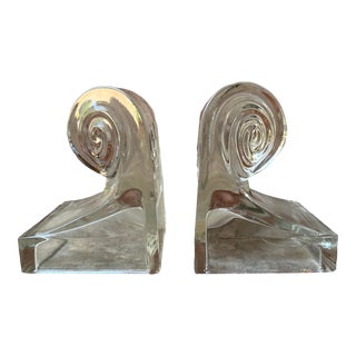 Vintage Art Deco Swirl Glass Bookends -A Pair For Sale