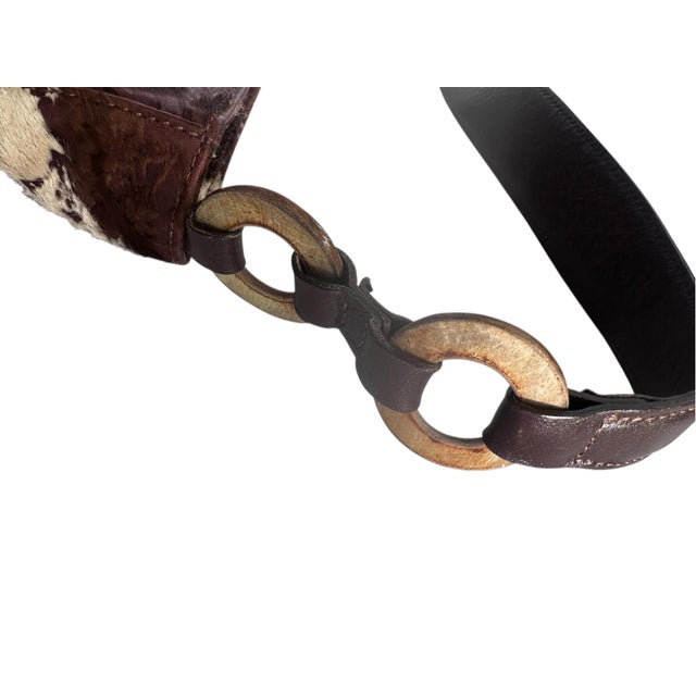 Brown Longchamp Calf Hair Collage Pattern Shoulder Handbag Hobo Leather Animal Print For Sale - Image 8 of 12