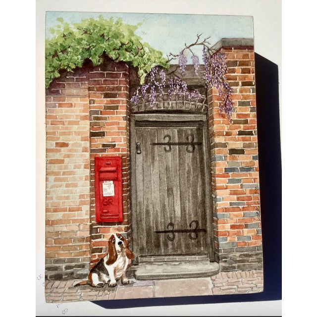 "Patient Pup at English Gate" Figurative Watercolor Painting For Sale In Sacramento - Image 6 of 6
