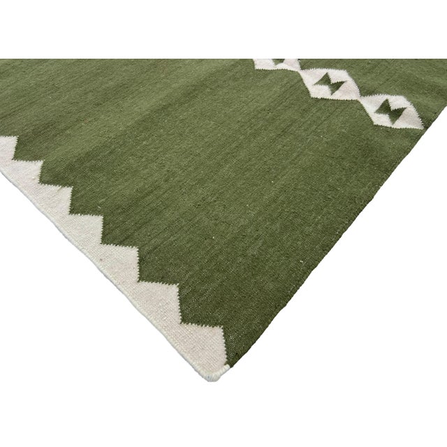 Not Yet Made - Made To Order Handmade New Zealand Wool Dhurrie, Olive Green and White Diamond Rug- 4'x6' For Sale - Image 5 of 15