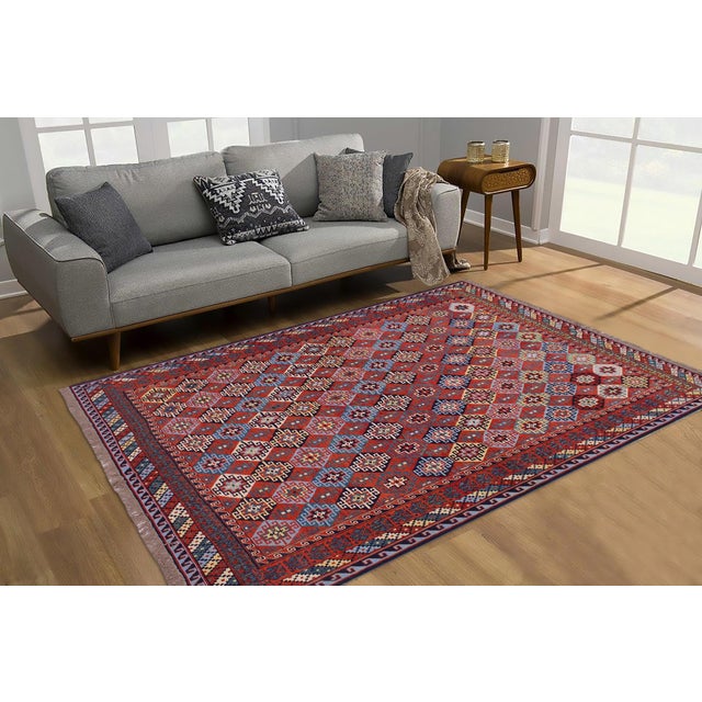 Shabby Chic 1970s Semi Vintage Tribal Soumakh Wool Rug - 6'4" X 8'6" For Sale - Image 3 of 11