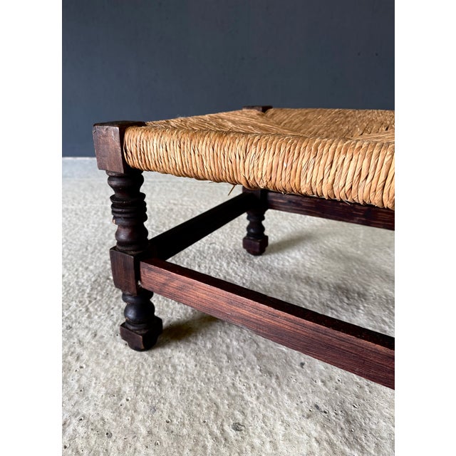 French Country Oak and Rush Ottoman, France, 1940s For Sale - Image 12 of 18