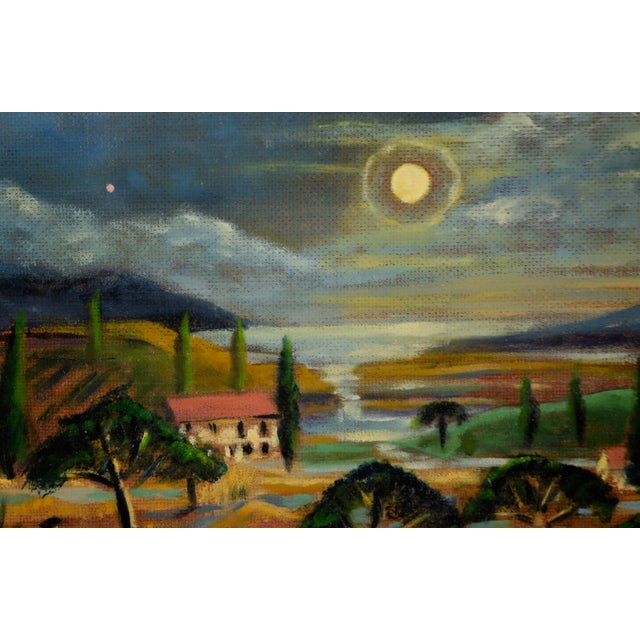 Contemporary "Tuscan Moon" Nocturnal Landscape in Acrylic on Masonite by Richard M. Bacon For Sale - Image 3 of 8