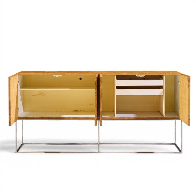 Milo Baughman for Thayer Coggin Mid Century Burlwood and Chrome Credenza For Sale In Chicago - Image 6 of 11