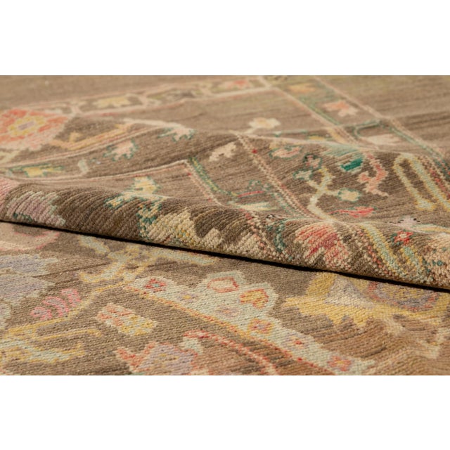 2010s Brown Revival Handmade Wool Rug For Sale - Image 5 of 11