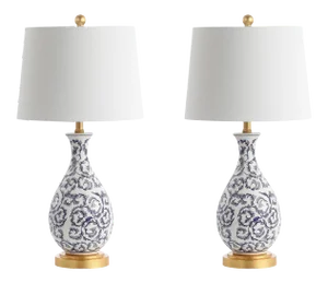 Motif Vase Table Lamp in Blue & White - a Pair