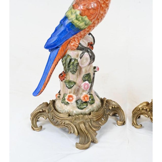 French Porcelain Parrot Candlesticks, Set of 2 For Sale - Image 4 of 7