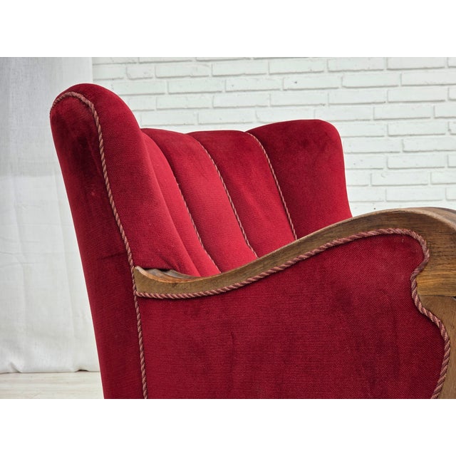 Danish Relax Armchair in Furniture Velour and Carved Oak Wood, 1950s For Sale - Image 14 of 18