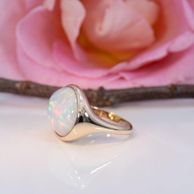 7.7Ct Ethiopian Opal Cabochon Ring in Solid 14k Gold, Oval 18x13.7mm, Size 6.75 For Sale In Columbus - Image 6 of 9
