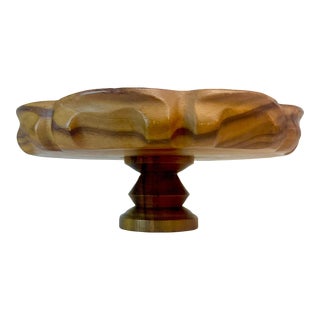 Mid-Century Rustic European Hand-Carved Walnut Cake or Dessert Stand. For Sale